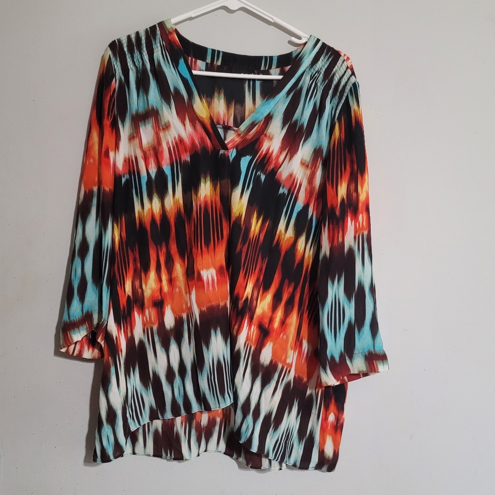 a.n.a Multicolor‎ Abstract Blouse - Orange, Black, Blue XL